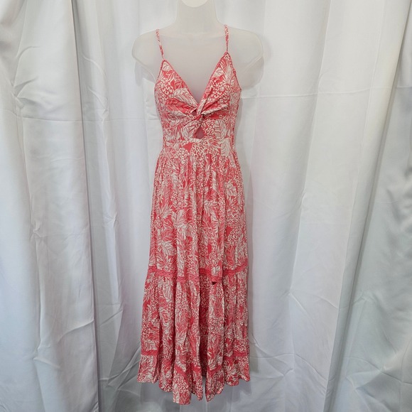 Angie Dresses & Skirts - ANGIE Floral Maxi Dress Coral White Twisted Front Tiered Sz S boho peasant READ
